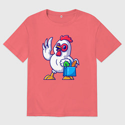 Футболка оверсайз мужская Петушок с продуктами, цвет: коралловый