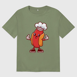 Футболка оверсайз мужская Хот-дог повар, цвет: авокадо