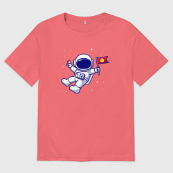 Футболка оверсайз мужская Космонавт с флажком, цвет: коралловый