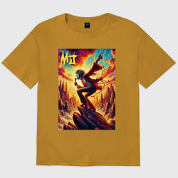 Футболка оверсайз мужская Mick Jagger -mountain fantasy, цвет: горчичный