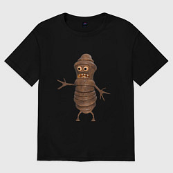 Футболка оверсайз мужская Сartoon worm character brown, цвет: черный