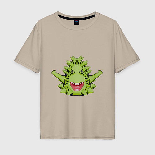 Мужская футболка оверсайз Cartoon monster with spikes green / Миндальный – фото 1