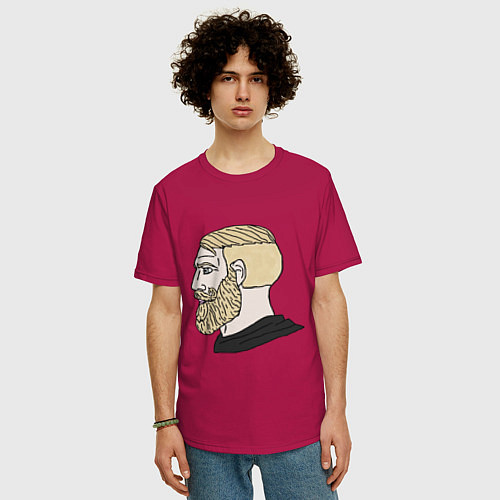Мужская футболка оверсайз Мем с бородатым мужиком / Маджента – фото 3