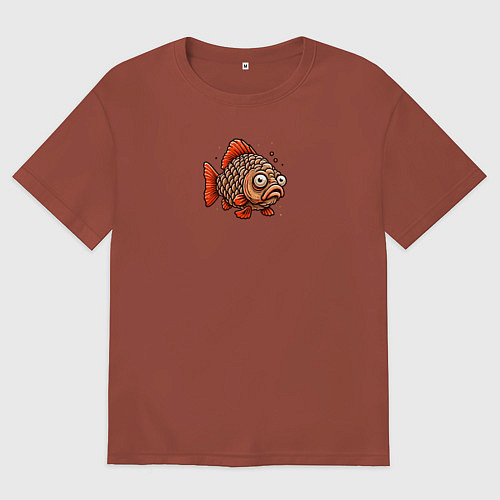 Мужская футболка оверсайз Забавная коричнева рыба / Кирпичный – фото 1