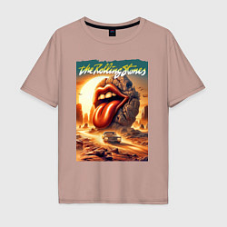 Футболка оверсайз мужская Rolling Stones - stylization of the logo, цвет: пыльно-розовый