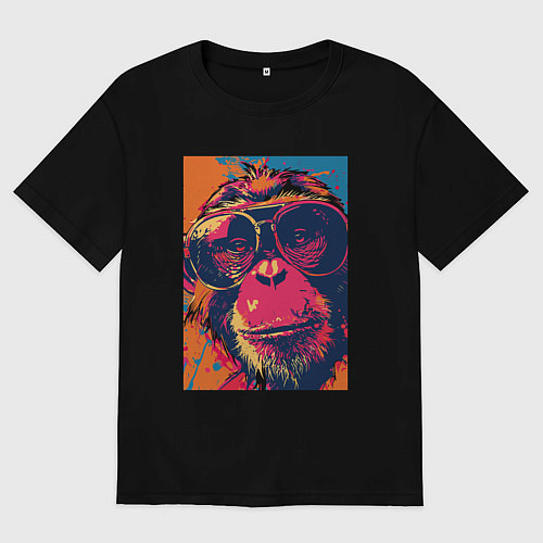 Мужская футболка оверсайз Обезьяна в очках big pop art / Черный – фото 1