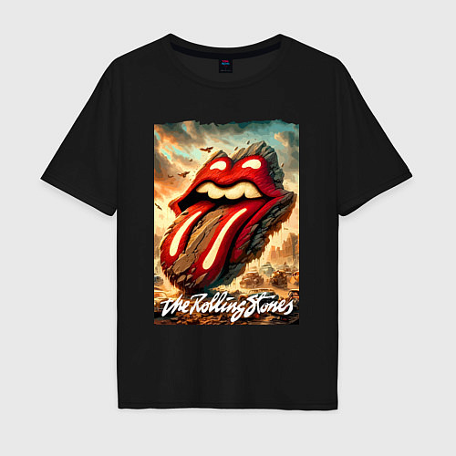 Мужская футболка оверсайз Rolling Stones - logo transformation / Черный – фото 1