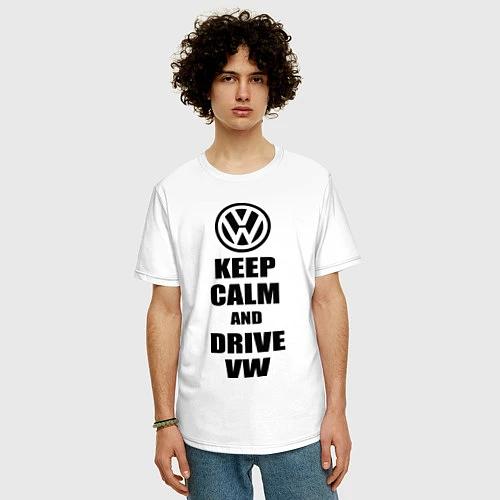 Мужская футболка оверсайз Keep Calm & Drive VW / Белый – фото 3