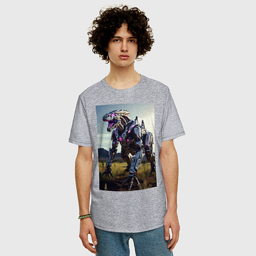 Мужская футболка оверсайз Робот в стиле Horizon / Меланж – фото 3