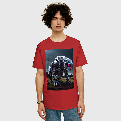 Мужская футболка оверсайз Робот в стиле Horizon / Красный – фото 3