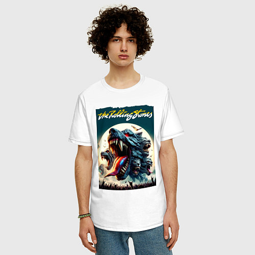Мужская футболка оверсайз Волки Роллинг Стоунз - фантазия / Белый – фото 3