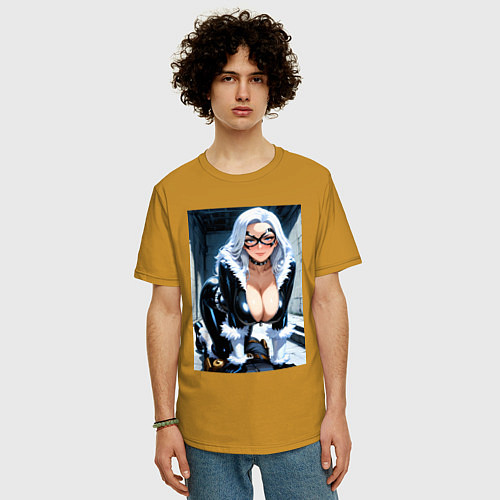 Мужская футболка оверсайз Черная кошка Фелиция Харди / Горчичный – фото 3