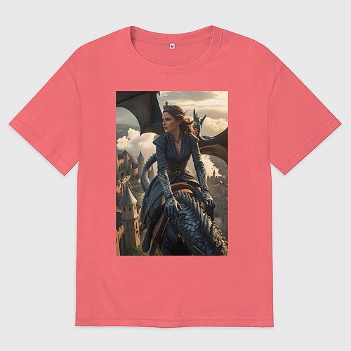 Мужская футболка оверсайз Королеву преследует дракон / Коралловый – фото 1