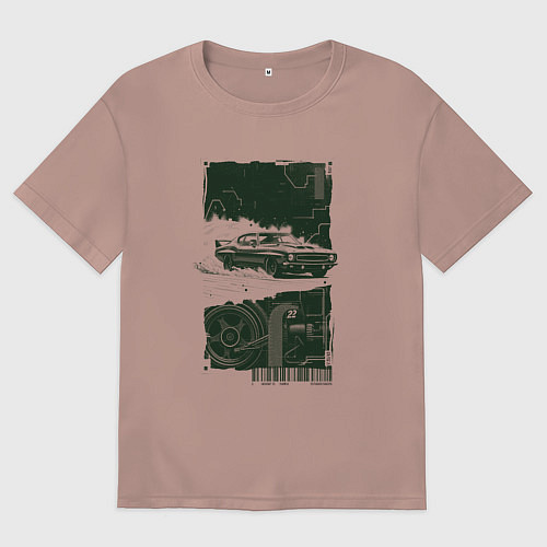 Мужская футболка оверсайз Спорткар в гранж стиле / Пыльно-розовый – фото 1