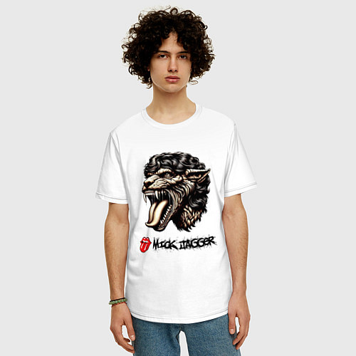Мужская футболка оверсайз Mick Jagger - stylization / Белый – фото 3