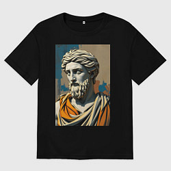 Футболка оверсайз мужская Античная статуя в теплых тонах, цвет: черный