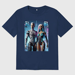 Футболка оверсайз мужская Barbie and Ken - cyber fantasy, цвет: тёмно-синий