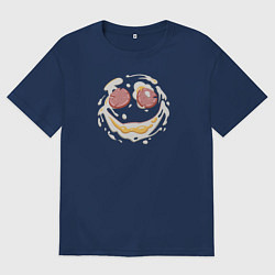 Футболка оверсайз мужская Лакомый кусочек-яичница с улыбкой, цвет: тёмно-синий