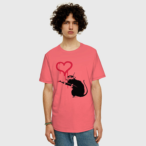 Мужская футболка оверсайз Rat heart / Коралловый – фото 3
