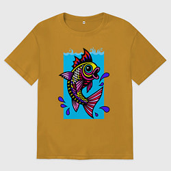 Футболка оверсайз мужская Рыбка в воде, цвет: горчичный