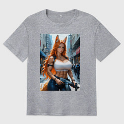 Футболка оверсайз мужская Рыжая лиса-полицейский, цвет: меланж