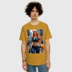 Футболка оверсайз мужская Рыжая лиса-полицейский, цвет: горчичный — фото 2