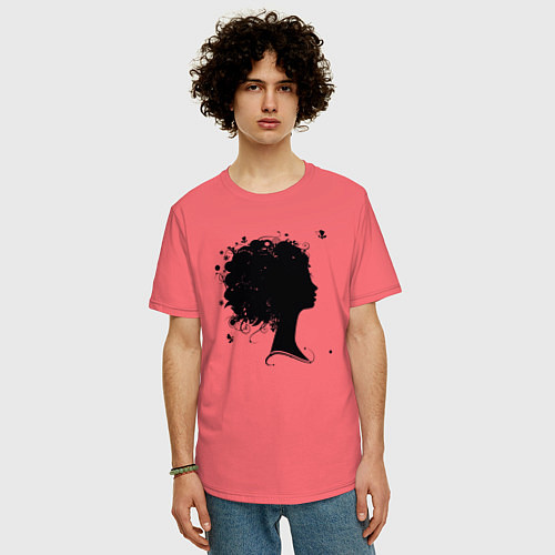 Мужская футболка оверсайз Girl flowers / Коралловый – фото 3