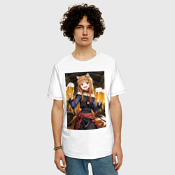 Футболка оверсайз мужская Волчица Холо с кружками пива, цвет: белый — фото 2