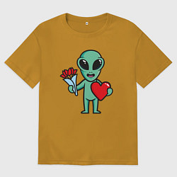 Футболка оверсайз мужская Влюблённый инопланетянин, цвет: горчичный