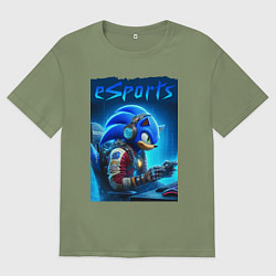 Футболка оверсайз мужская Hedgehog Sonic is esports player - neon glow, цвет: авокадо
