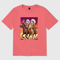 Футболка оверсайз мужская Индейцы Рик и Морти скачут на лошадях, цвет: коралловый