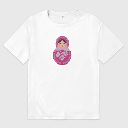 Футболка оверсайз мужская Матрёшка в розовом, цвет: белый