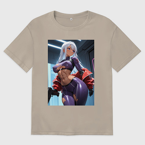 Мужская футболка оверсайз Девушка-киллер с пистолетом / Миндальный – фото 1