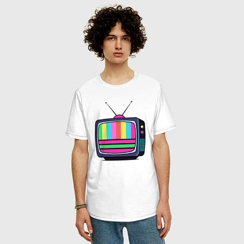 Мужская футболка оверсайз Старый телевизор / Белый – фото 3