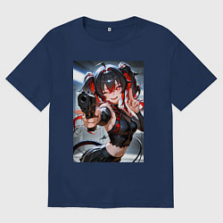 Футболка оверсайз мужская Девушка-демон с пистолетом, цвет: тёмно-синий