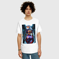 Футболка оверсайз мужская Девушка с оружием в киберпанк стиле, цвет: белый — фото 2