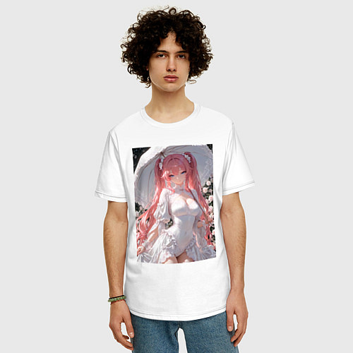 Мужская футболка оверсайз Принцесса сидит под зонтиком / Белый – фото 3
