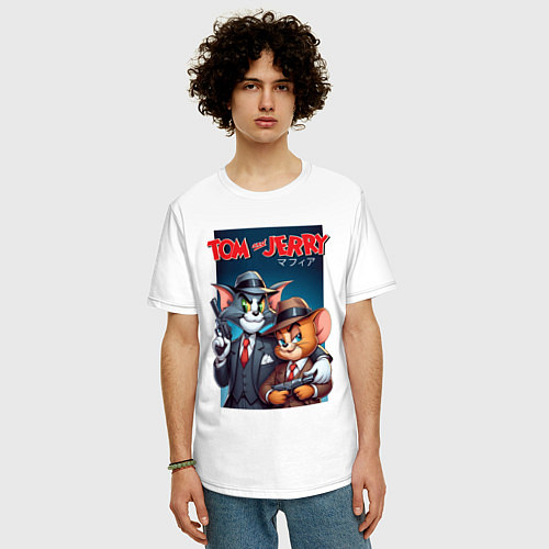 Мужская футболка оверсайз Tom and Jerry - gangsters / Белый – фото 3