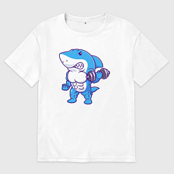 Футболка оверсайз мужская Акула бодибилдер, цвет: белый