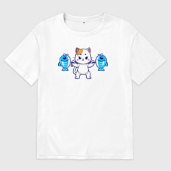 Футболка оверсайз мужская Котёнок атлет, цвет: белый