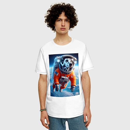 Мужская футболка оверсайз Далматинец бравый космонавт - нейроарт фантазия / Белый – фото 3