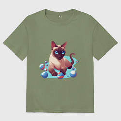 Футболка оверсайз мужская Синеглазый кот, цвет: авокадо