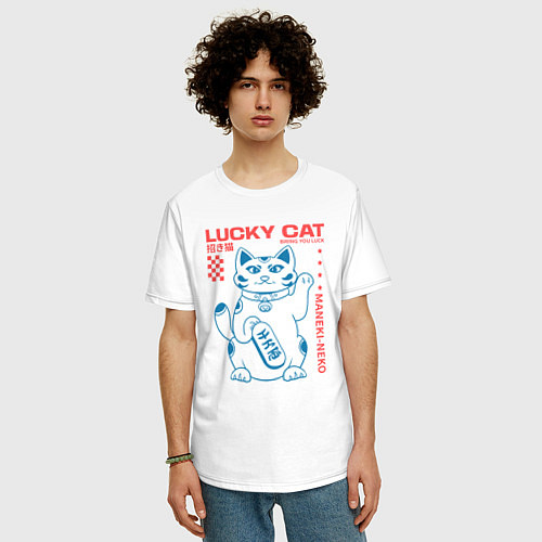 Мужская футболка оверсайз Maneki neko / Белый – фото 3