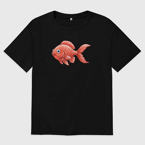Мужская футболка оверсайз Милая красная рыбка / Черный – фото 1