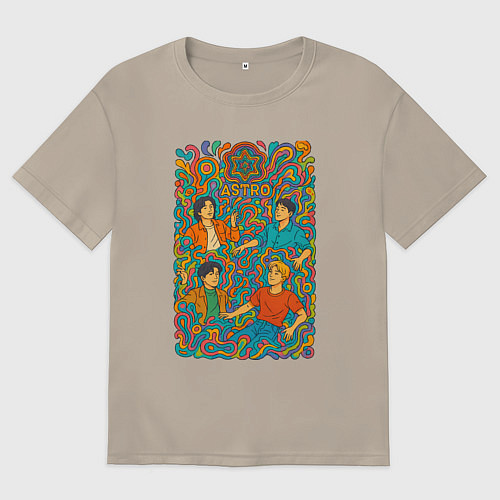 Мужская футболка оверсайз Astro психоделика / Миндальный – фото 1