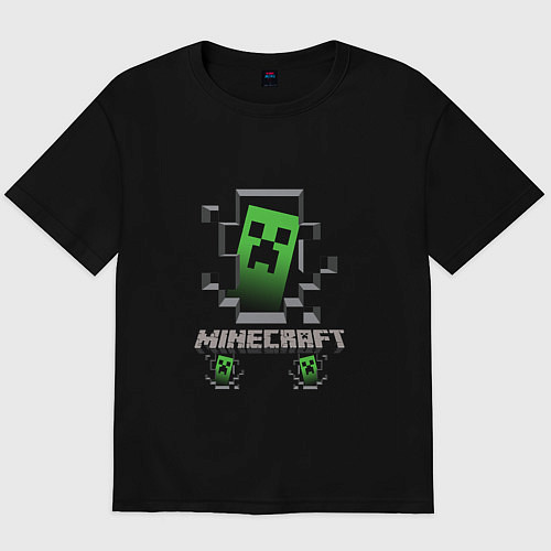 Мужская футболка оверсайз Minecraft крипер / Черный – фото 1