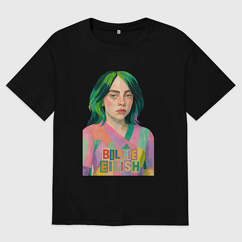 Мужская футболка оверсайз Билли Айлиш коллаж / Черный – фото 1
