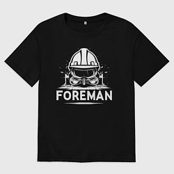 Футболка оверсайз мужская Прораб каска маска и очки, цвет: черный