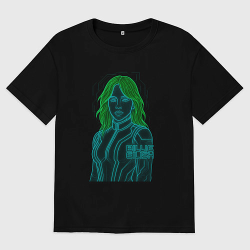 Мужская футболка оверсайз Билли Айлиш из неоновых линий / Черный – фото 1