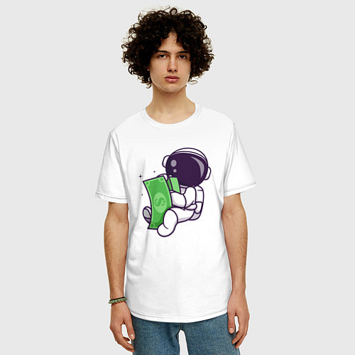 Мужская футболка оверсайз Космонавт и доллары / Белый – фото 3